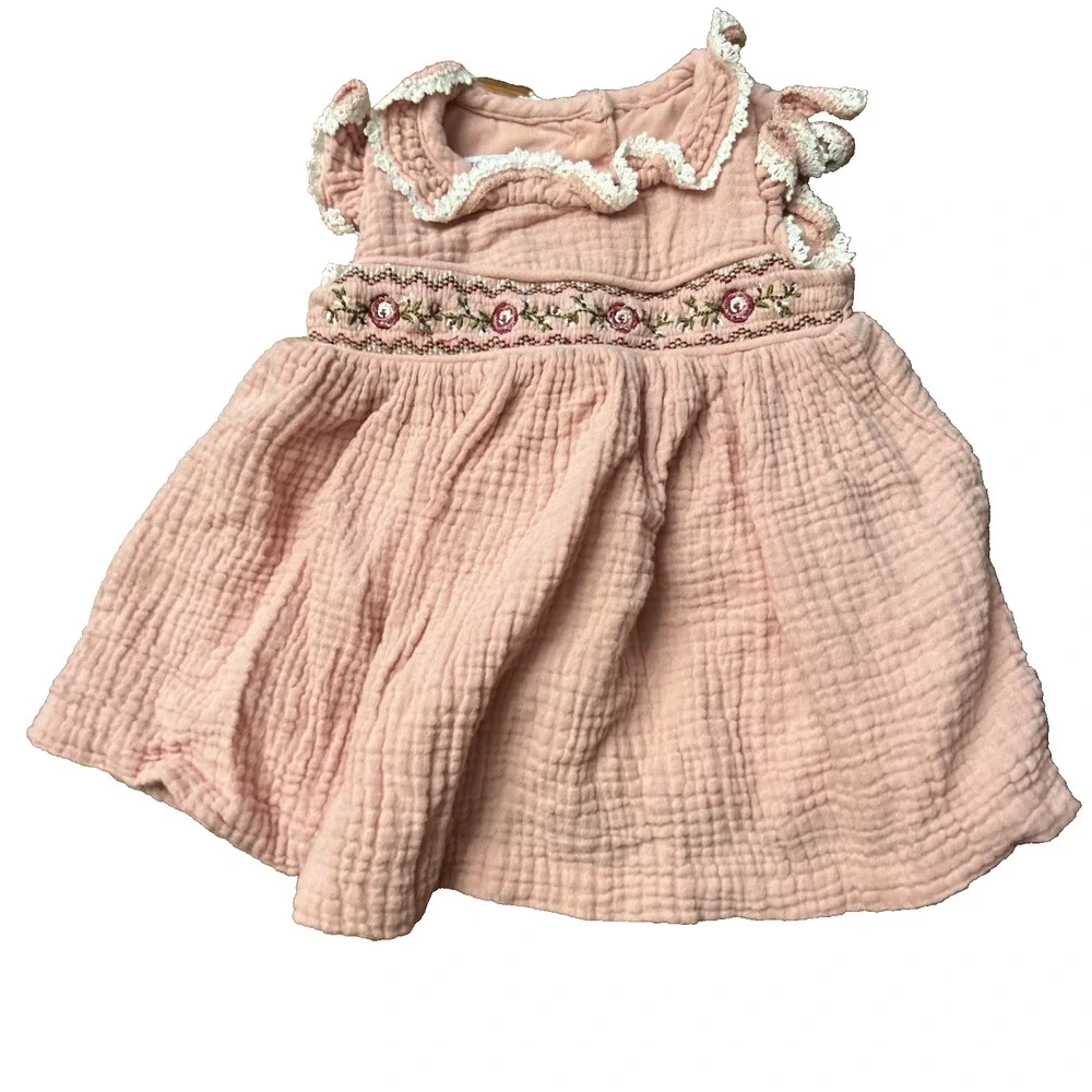 Iris & Ivy Girls Dress 0-3 Months Rose Smocked Americana Classic Embroidered (4)
